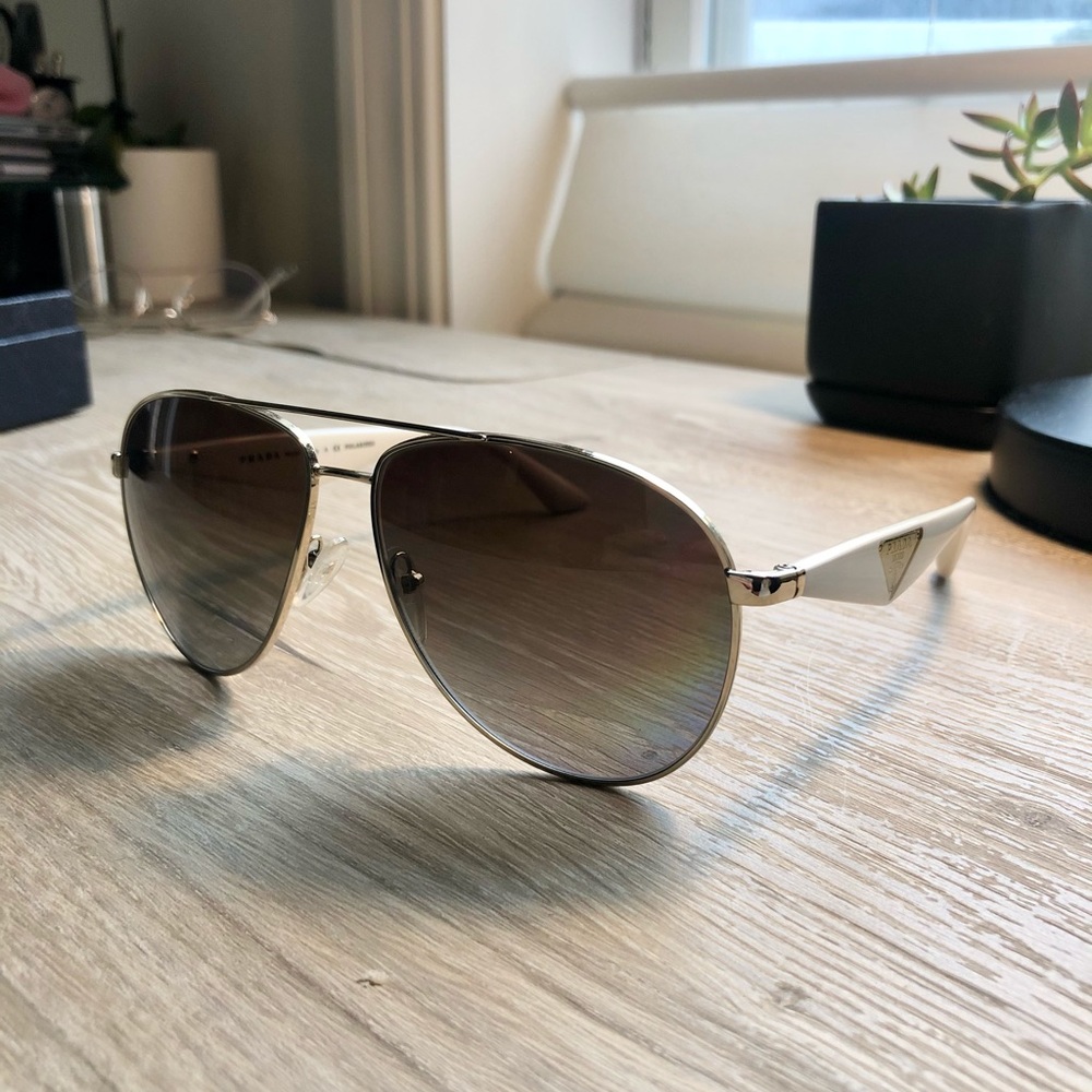 Polarized Prada Aviators with Cream-colored Frame